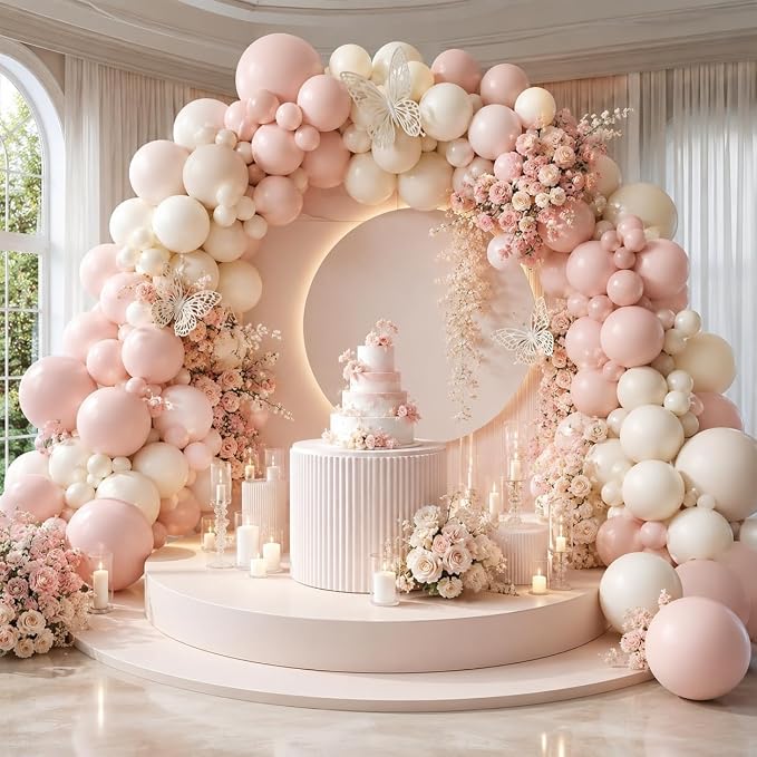 Dusty Pink Balloon Arch Kit, 122Pcs Dusty Pink Ivory Sand White Matte Balloons for Girls Boho Birthday Bridal Wedding Engagement Neutral Baby Shower Anniversary Party Decorations
