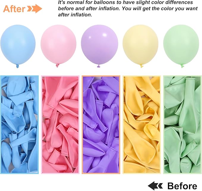 RUBFAC 129pcs Pastel Balloons Different Sizes 18 12 10 5 Inch, Macaron Rainbow Easter Balloon Arch Kit for Baby Shower Birthday Party Gender Reveal Garland Decoration