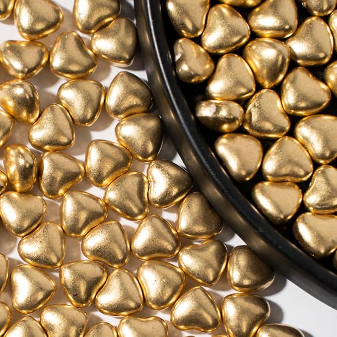 NIPEOR Gold Sparking Heart Sprinkles4.6oz/130g,Edible Pearl Candy Wedding Cake Topping Christmas Sprinkles for Cake Decorating,Cupcake Sugar Candy Sprinkles (Golden Sparkling Heart)