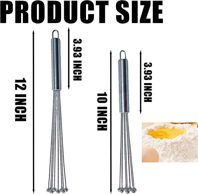 Whisk Set, Stainless Steel Ball Whisk Kitchen Tools Ideal for Cooking, Blending, Whisking, Beating & Stirring