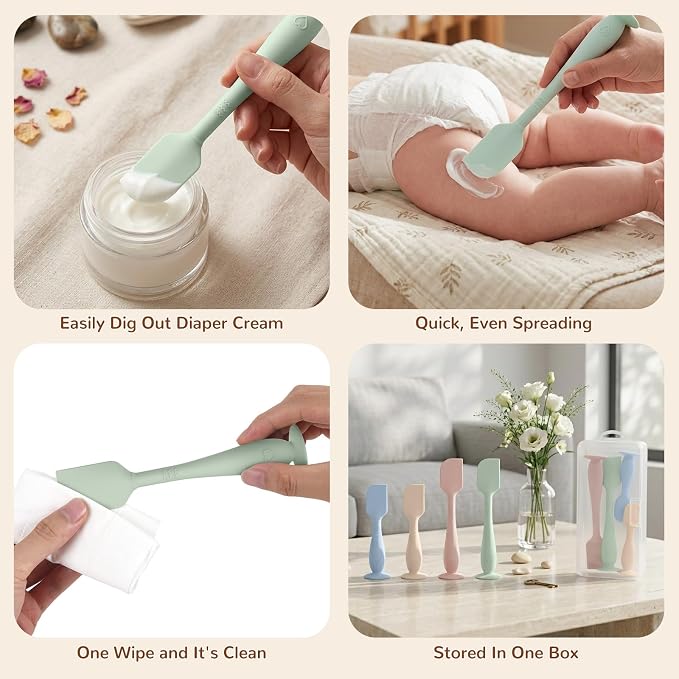 4-Pack Diaper Cream Spatula with Travel Case, Soft Baby Butt Spatula – Silicone Butt Paste Spatula, Convenient Diaper Spatula, Ideal Baby Shower Gift