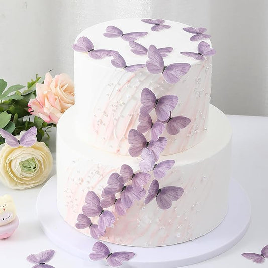 YOcity 58Pcs Edible Butterflies Cake Toppers Edible Butterfly Cupcake Toppers Wafer Paper Butterflies Edible Butterfly Cake Decorations for Wedding Birthday Party Cupcakes Decorating