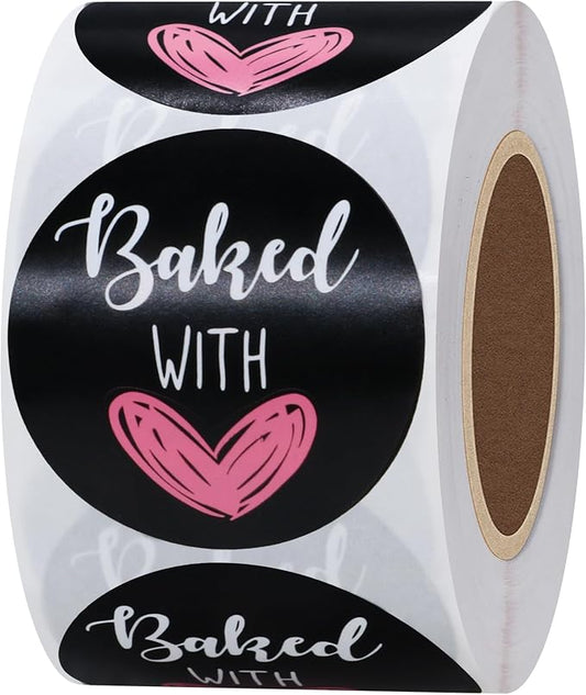 Hybsk Baked with Love Stickers for Bakeries Bake Sales Presents Seals Weddings Baby Showers Events Baking Stickers(2 inch)