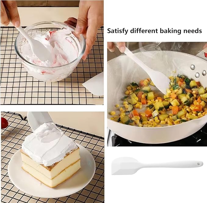 White Silicone Spatula for Cooking, 10.8In Small Kitchen, Flexible Rubber for Baking