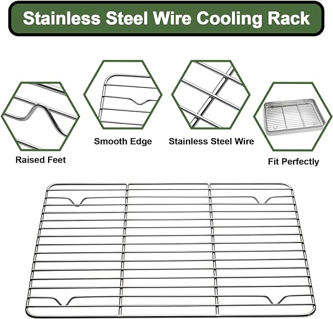 Baking Sheet Tray Cooling Rack with Silicone Baking Mat Set, Stainless Steel Cookie Pan For Oven, Set of 9 (3 Sheets + 3 Racks + 3 Mats), Warp Resistant & Heavy Duty & Easy Clean, Red