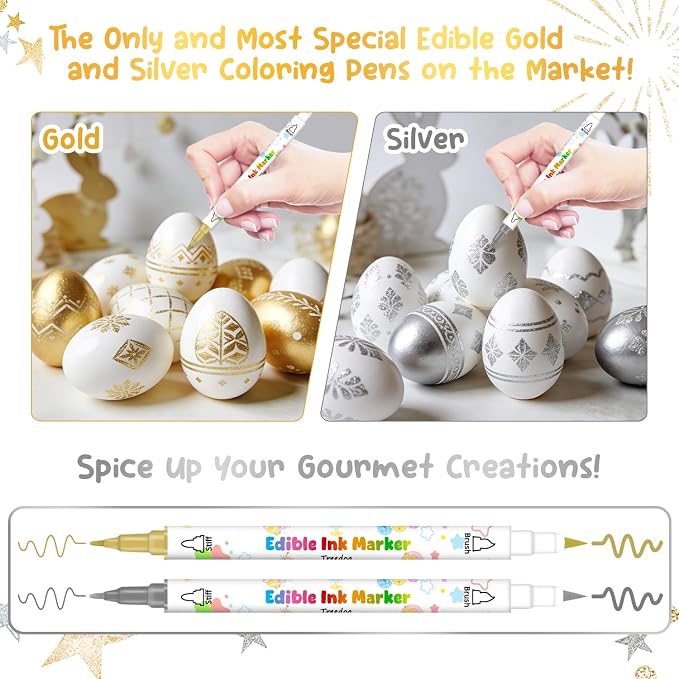 Food Coloring Marker Pens,12Pcs Dual Sided Food Grade and Edible Markers with Fine&Thick Tip,Edible Pen Gourmet Writers for Decorating Cake,Cookies,Fondant,Frosting,Easter Eggs,Painting,Drawing,Baking( For 12+ Year Old)