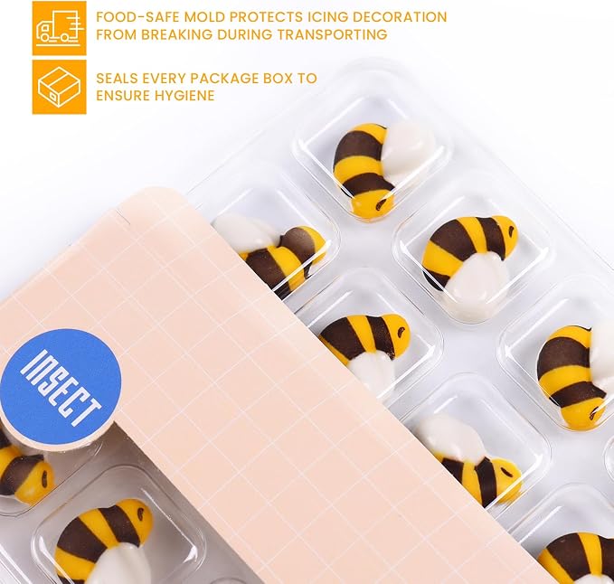 Royal Icing & Candy Bee Sprinkles - 32pcs Cake Decoration Set for Cupcakes, Macarons & Cakecicles - Perfect for Bee & Spring Themed Parties