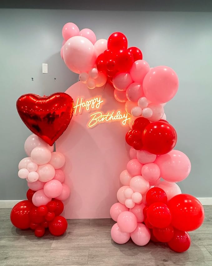 Valentine's Day Balloon Arch Kit - 358Pcs Rose Petals LOVE Foil Balloon Heart Balloons Red and Pink Balloons Garland Kit for Valentines Day Galentines Engagement Anniversary Party Decorations