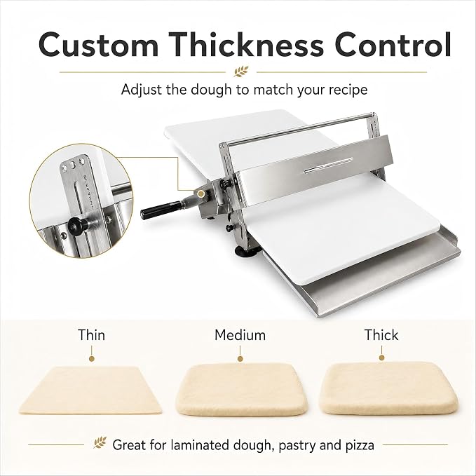 Manual Dough Sheeter Machine for Croissants & Pastry – Foldable Countertop Dough Roller Machine with 55 Thickness Settings (0–27mm), Stainless Steel Rollers for Home & Small-Batch Bakeries