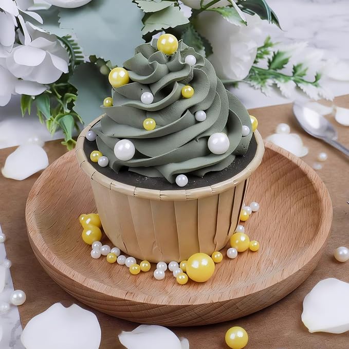 ST Patricks Day Sprinkles for Cake Decorating, 7.8oz Pearl Sprinkles 4 Colors Mix Spring Green Yellow White Pearls for Cake Cupcake Cookie Baking Donuts Ice Cream Toppings
