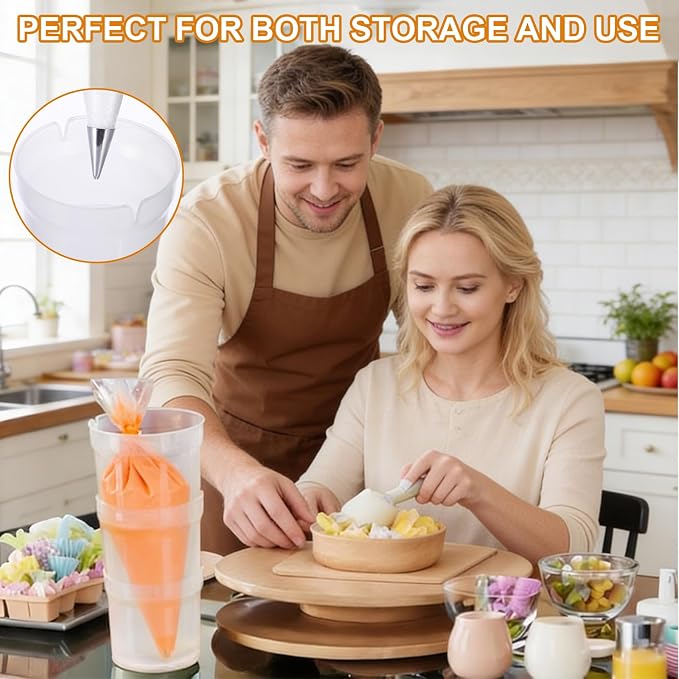Pastry Piping Bag Holder Stand, Stackable Translucent Piping Bag Holder | Stand for Filling Hands-Free Adjustable Height Cream Icing Bags Rack for Baking