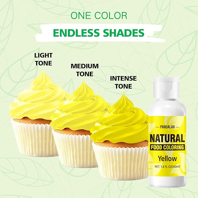 Yellow Natural Food Coloring - Pandalab 40mL Plant-Based Concentrated Food Dye, No Artificial Dye, Vegan Edible Color for Baking, Cake Decorating, Icing, Frosting, Cookies, Candy, 1.4 Fl Oz