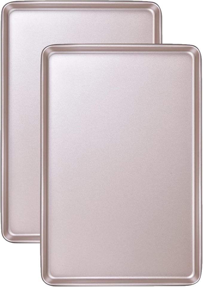 Baking Sheet Pan Set, 2 Commercial Cookie Sheet Pan, Nonstick Half Sheet Pan for Oven (Champagne Gold, 17.5"x11.7")