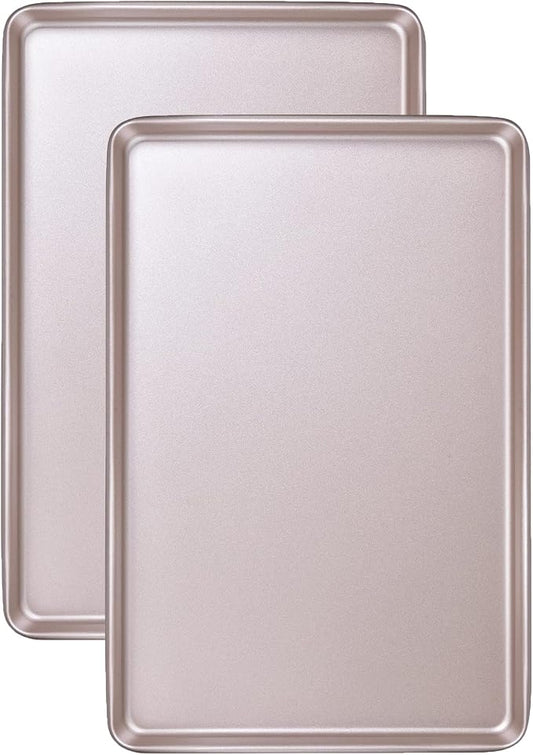 Baking Sheet Pan Set, 2 Commercial Cookie Sheet Pan, Nonstick Half Sheet Pan for Oven (Champagne Gold, 17.5"x11.7")