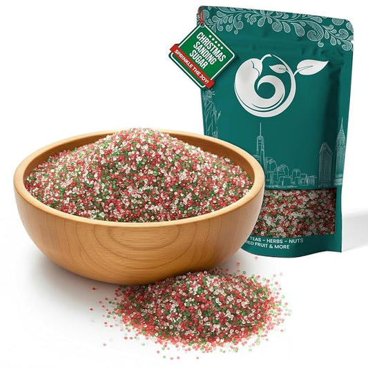 NY Spice Shop Sanding Sugars - 1 Pound Nonpareils Snowflake Red, Green & White Sprinkles - Edible Themed Festive Cooking Decor Sprinkles for Baking Essentials & Dessert Toppings