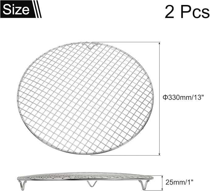uxcell 2 Pcs Round Cooking Rack with Legs, Dia 13 Inch 304 Stainless Steel Barbecue Grill for Cooking Baking Barbecue Air Fryer Racks, Silver
