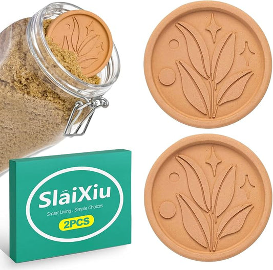 slaixiu 2PCS Reusable Brown Sugar Saver - Food-Safe Terracotta Clay Disc to Keep Sugar Moist, Baking & Storage Essential