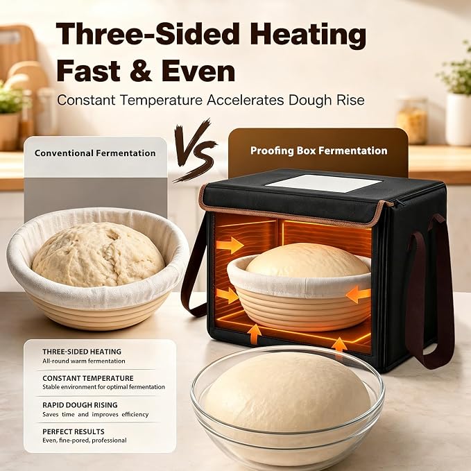 Folding Bread Proofing Box, 3-Sided Heating Dough Proofer with 50-113℉ Temp Control & Metal Rack, Bread Proofing Container for Home Baking, Pizza Dough, Sourdough Starter & Yogurt Making Black