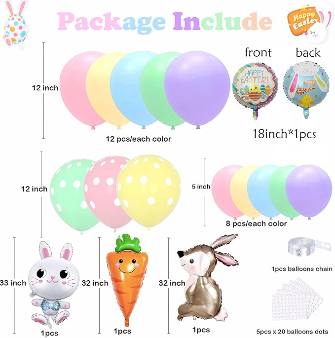 Yumiche Easter Balloon Arch Spring Balloon Garland Arch Ki With Pastel Balloons,Bunny And Carrot Foil Balloons for Easter Decorations