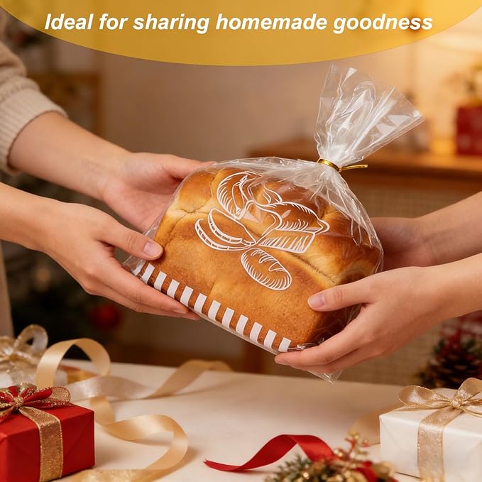 Reusable Plastic Bread Bags for Homemade Bread - 11‘'x14'' Clear Bakery Bag with Twist Tie Closure Reduces Moisture,Cello Pastry Storage for Sourdough, Artisan Loaves, Bagels or Buns