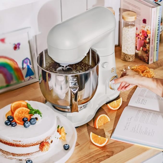 5.3 Qt Stand Mixer, 300W Electric Kitchen Mixer with 12 Speeds, Tilt Head Design, Stainless Steel Bowl, Dough Hook Whisk Beater Splash Guard (White Icing)