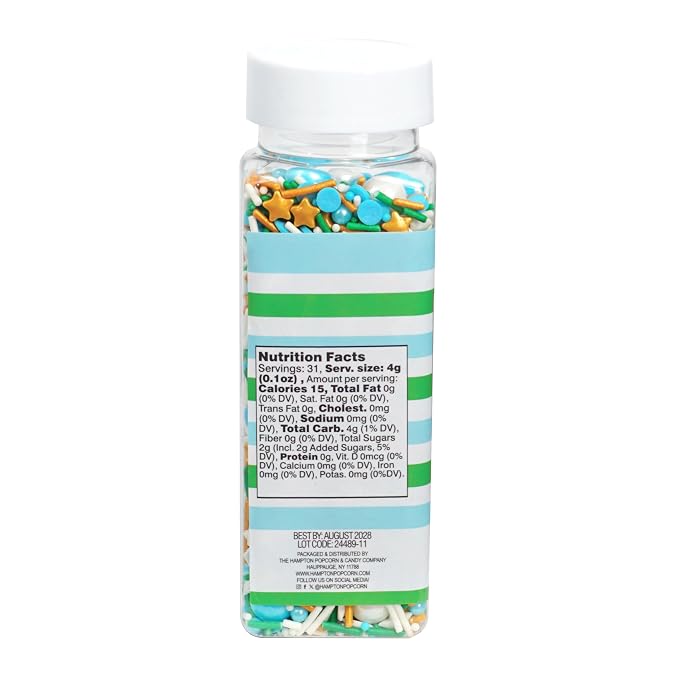 Stars & Pearls White, Blue, Green Sprinkles Mix 4.4 oz, Sprinkles For Cake Decorating, Baking, Ice Cream & More, The Hampton Candy Company