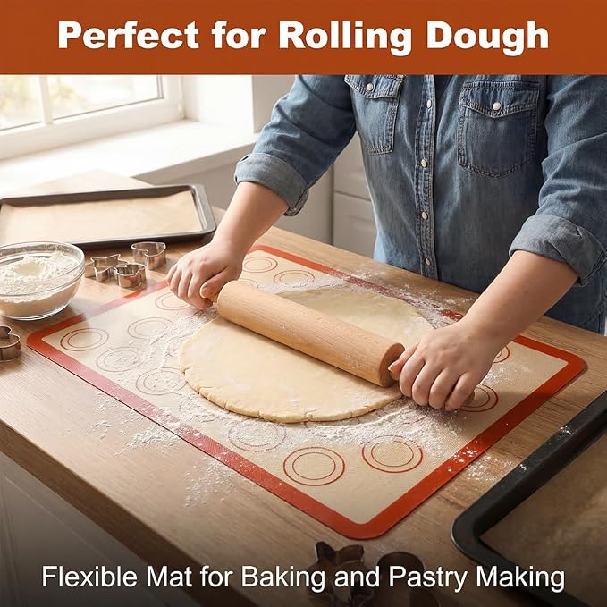 Silicone Baking Mat Set of 6, Reusable Baking Sheet Set Food Grade Oven Liner Sheet Non-Stick & Easy Clean Pastry Board Rolling Dough Mats for Macaron, Cookie, Pizza, Bread