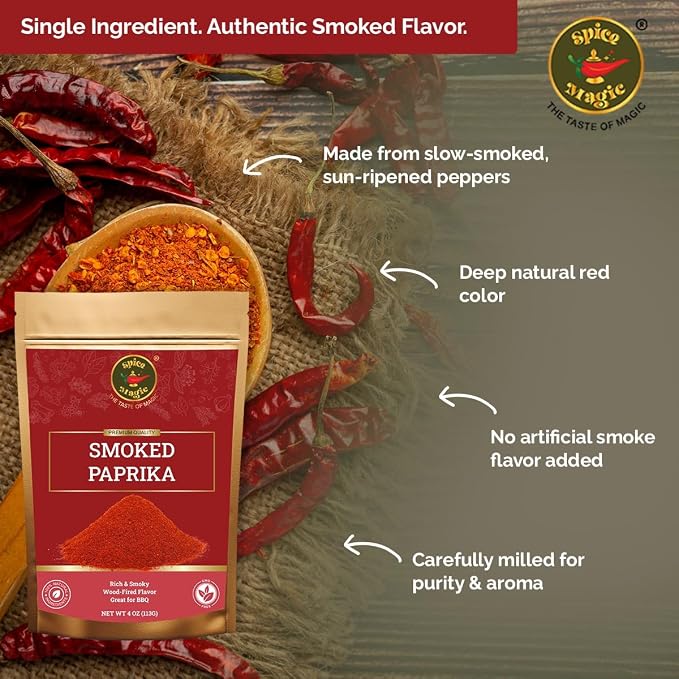 Spice Magic Smoked Paprika, 4 oz (113g) I Oak Wood Smoked & Ground Paprika with Deep Smoky Flavor, Perfect for Meats, Vegetables, and Sauces