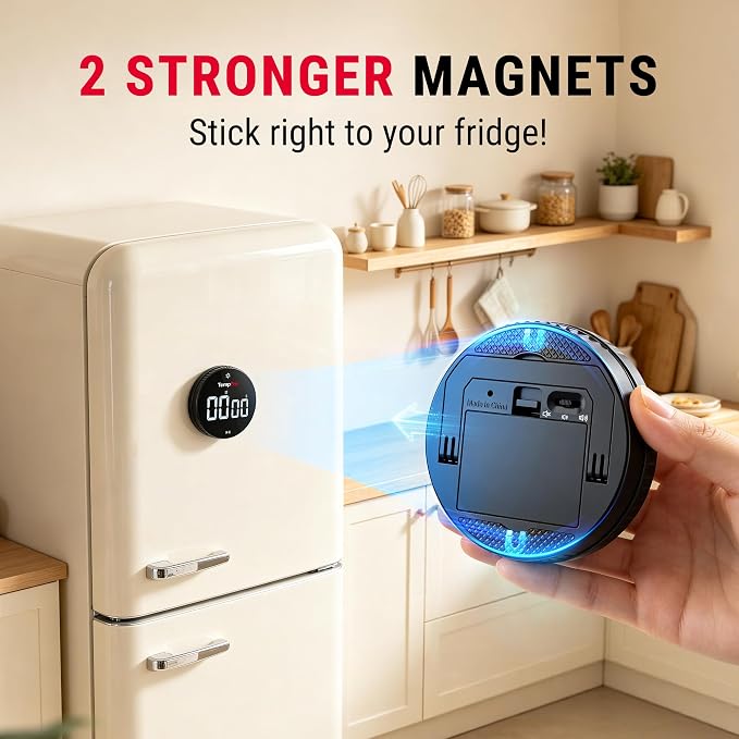 TempPro Digital Kitchen Timer, Magnetic Countdown Timer with Easy-Twist Knob, Loud Alarm & Silent Mode, Large LED Display, Cooking Timers for Classroom, Teachers, Kids & Seniors (Previously ThermoPro)