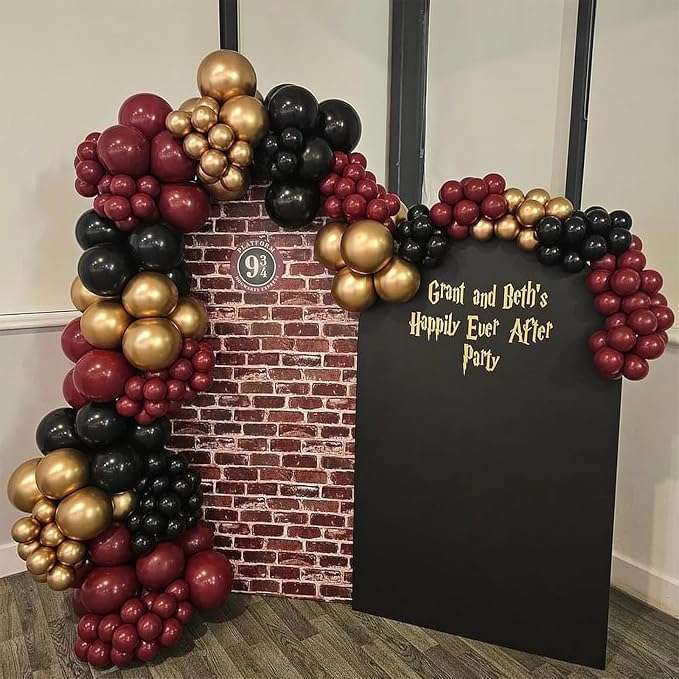 Burgundy Balloon Arch Garland Kit 154pcs Burgundy Maroon Black Gold and Confetti Balloons In Different Sizes for Wedding Valentines Day Baby Shower Birthday Party Decorations