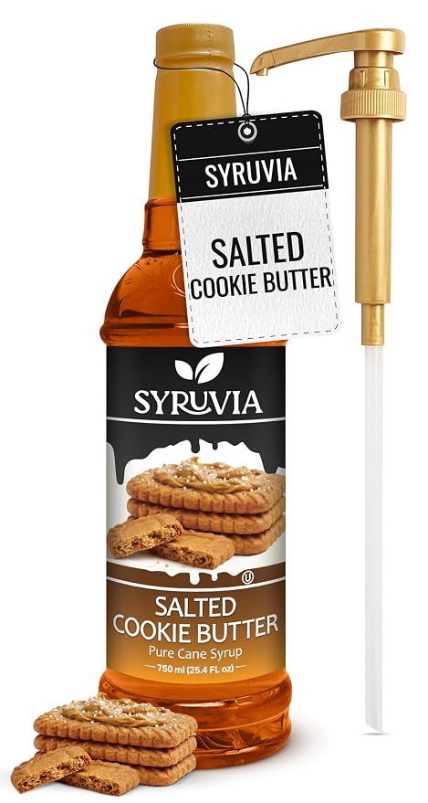 Syruvia Coffee Syrup, Salted Cookie Butter Flavored Syrup for Drinks, Lattes, and Desserts – 25.4 fl oz - with Pump
