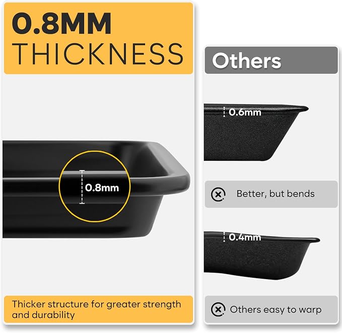 Quarter Sheet Pan Set of 2, 12.8 ” x 9 ”, Cookie Sheets for Baking 0.8mm Thick Non Stick Baking Sheets for Oven Heavy Duty Baking Trays