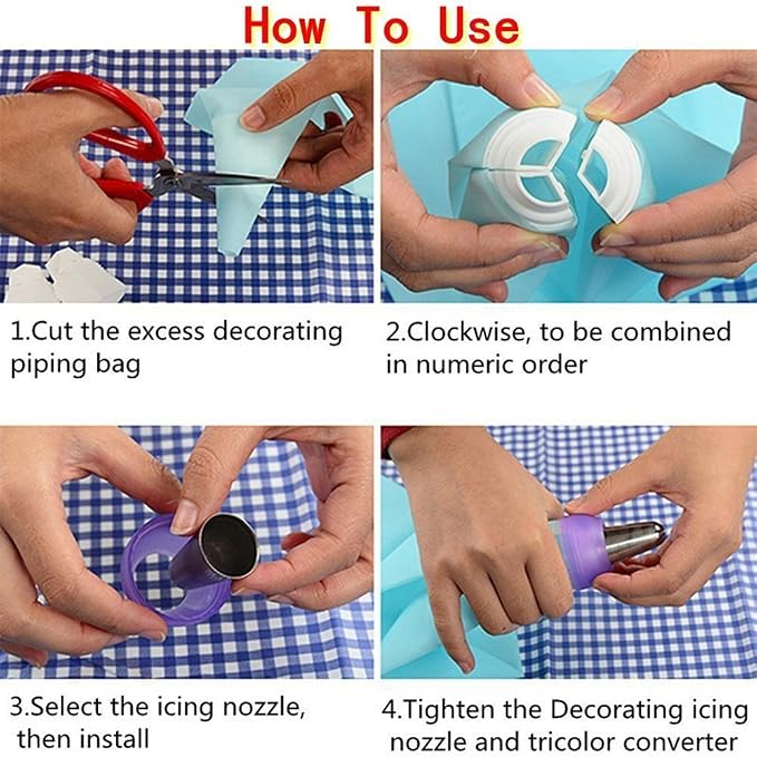 3 Packs 3 Color Icing Piping Bag Russian Nozzle Converter Coupler Icing Cake Decor Tools