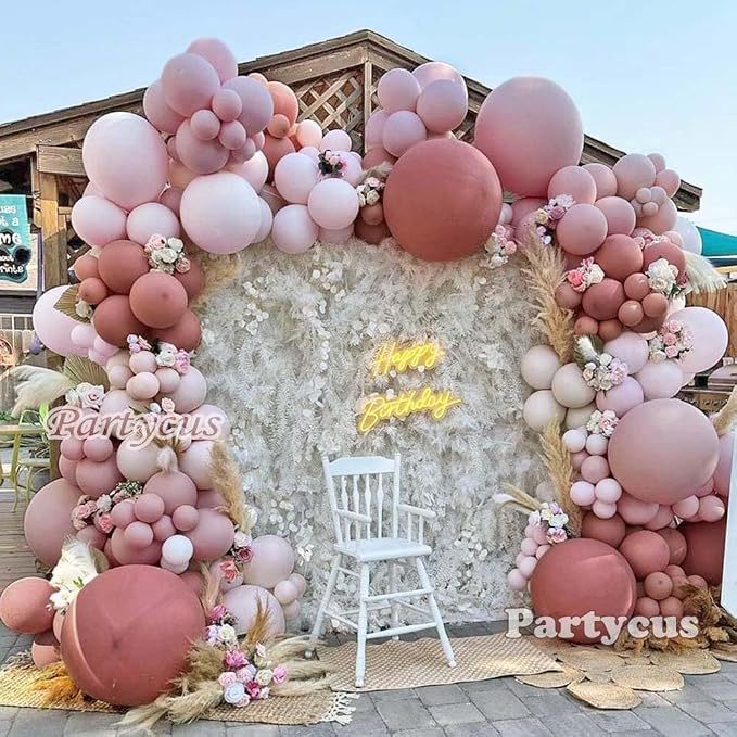Dusty Rose Pink Balloon Arch Kit Double Stuffed Mauve Light Pink Matte Blush Nude Boho Balloon Garland for Baby Shower Birthday Bridal Wedding Flower Anniversary Party Decoration