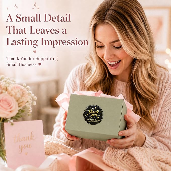 100PCS Thank You for Supporting My Small Business Stickers, Black Gold Foil Labels for Boutique Packaging, Bakery Boxes, Dessert Treat Bags, Shipping Mailers, Handmade Sellers & Small Shops.1.6 inch