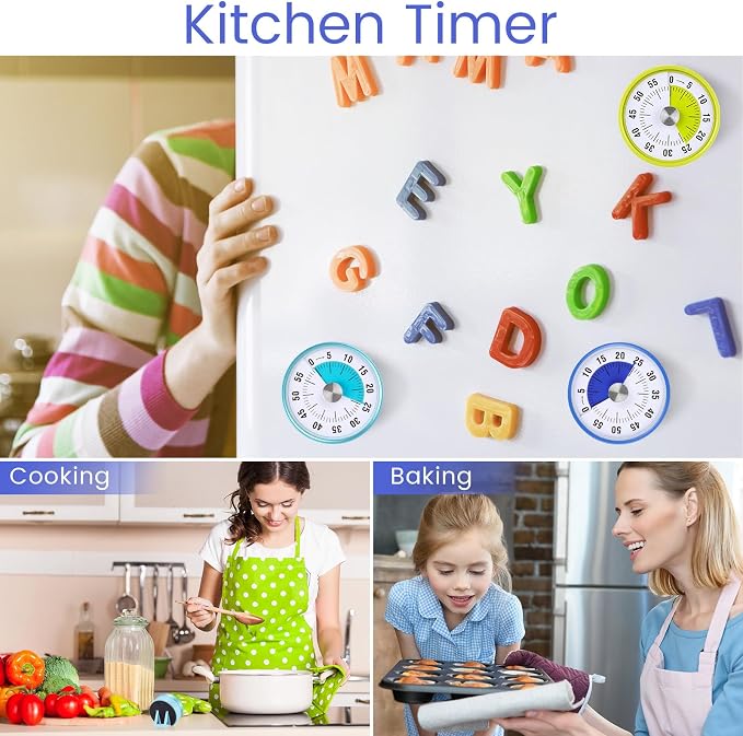 Blosssound 3 Pcs 60 Minute Visual Timers 3 Inch Mechanical Desk Countdown Timer with Magnetic Foldable Legs Hanging Hole Alarm Kitchen for Cooking Study Tool Meeting (Multicolor)