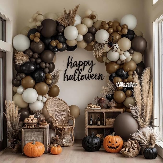 Black Brown Tan Balloon Arch Kit, Double Stuffed Dark Brown Coffee Light Grey White Sand Beige Neutral Balloon Garland for First Rodeo Birthday Western Cowboy Baby Shower Fathers Day Party Decoration