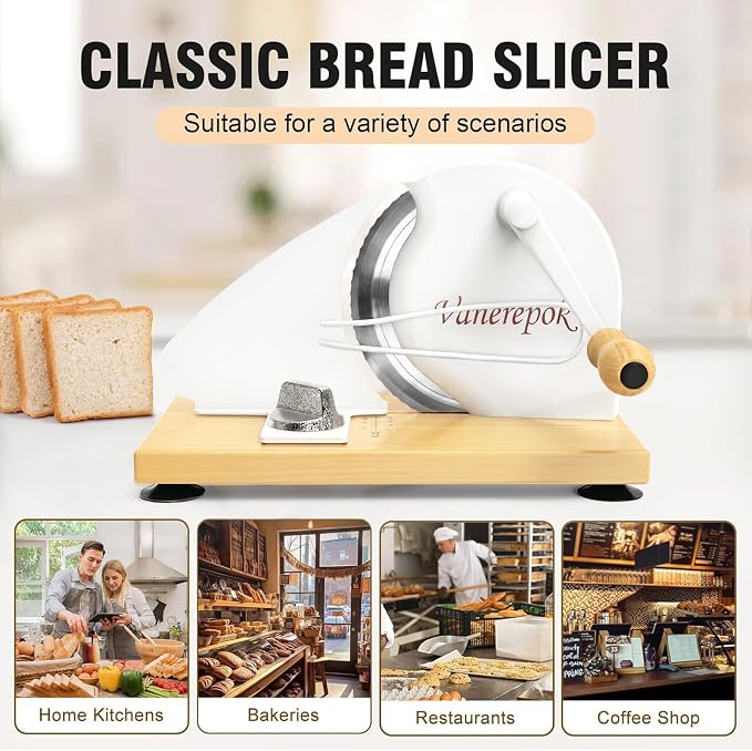 Upgrade Manual Bread Slicer for Homemade Sourdough Bread Versatile Hand Crank Bread Slicer for Sourdough Crusty Bread Etc Stainless Steel Slicers Adjustable Width for Homemade & Commercial Use