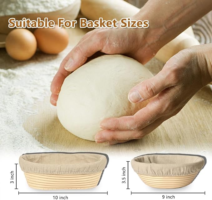 Banneton Bread Proofing Basket - Proofing Basket Set of 2 (10 inch Oval), Rattan Banneton with 2 Linen Liners for Sourdough Bread Baking Supplies, Bread Basket for Professionals and Home Bakers