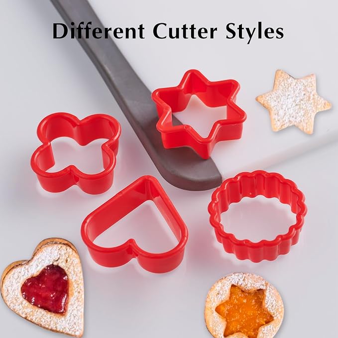 Cookie Cutter Set 24 PCS, Heart Star Round Shapes Cookie Cutters Mold Plastic Homemade Mini Biscuit Cutters Sandwich Cutter for DIY, Kitchen, Baking, Birthday, Pancake Maker Supplies 2 Inch