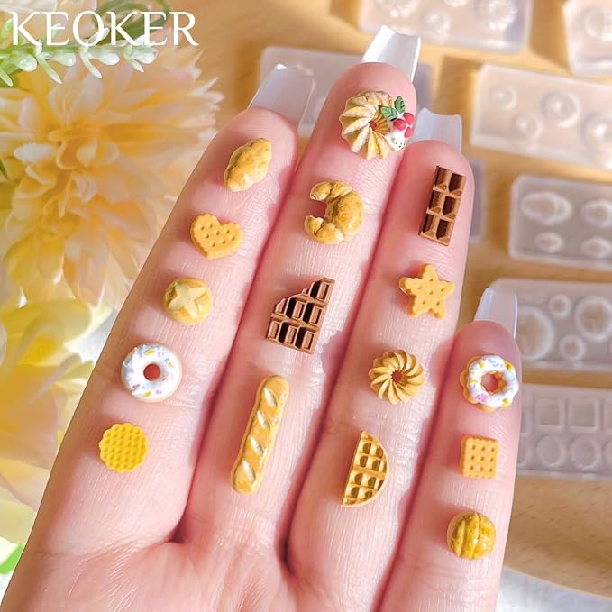 KEOKER 12pcs Polymer Clay Molds, Dessert & Bread Silicone Molds, Earring Molds