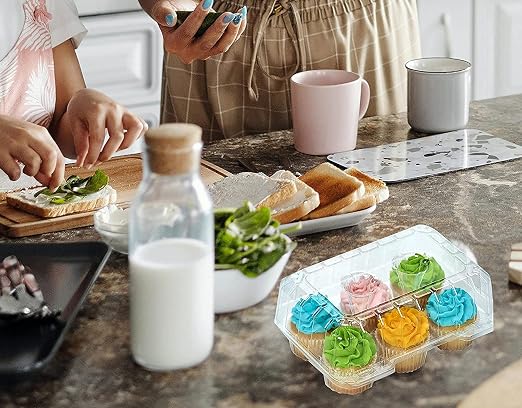 Decony Cupcake Boxes [40 PC.] MADE IN USA- Stylish Clear Plastic Cupcake Containers Displaying & Transporting Cupcake Holders with 4" High Dome for High Toppings- Each Cup Cake Box Holds 6 Cupcakes