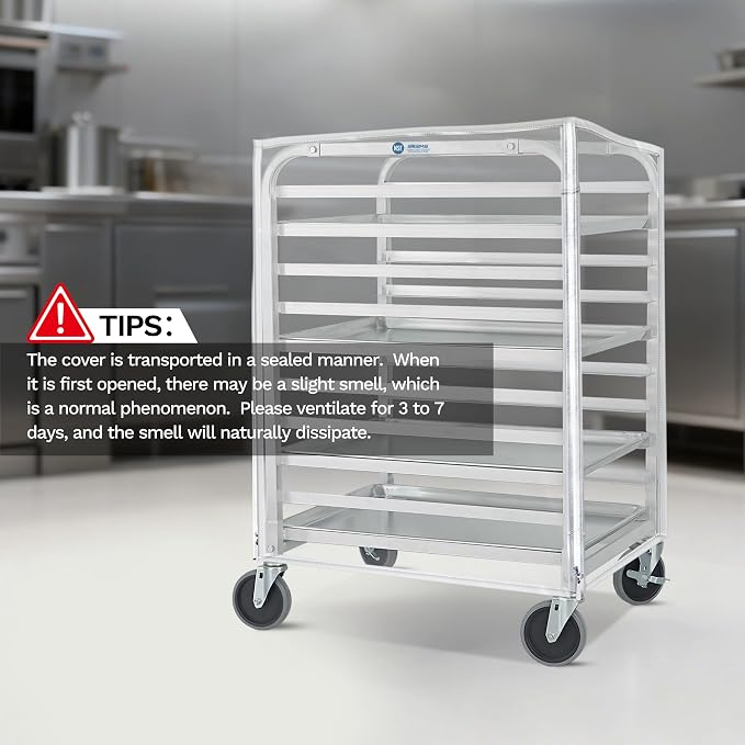 BIEAMA Bun Rack Cover – 10 Tier Commercial Bakers Racks Sheet Pan Rack Cover PVC with 2 Sided Zippers, Clear 27" L x 21" W x 33" H