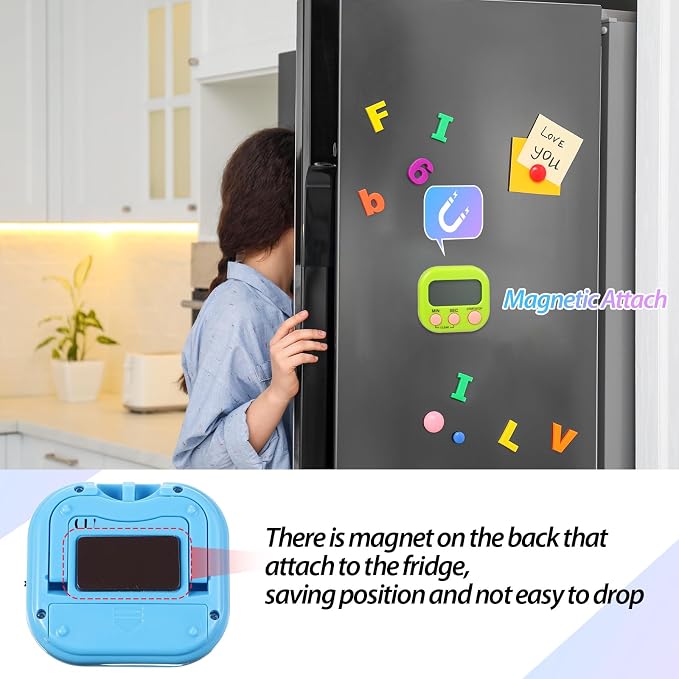Weewooday 24 Pcs Small Digital Kitchen Timer Magnetic Back and Switch Minute Second Count up Countdown Big LCD Display Loud Alarm for Teacher Cooking Baking (Blue,Green)