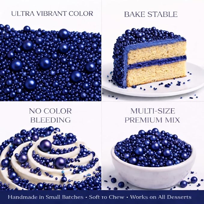 Confect Navy Blue Sprinkles – Premium Dark Blue Pearl Cake & Cupcake Sprinkles (4.2 oz) – Bake Stable Edible Decorating Sprinkles for Cookies, Baking & Cake Decorations – Soft Chew, No Synthetic Dyes