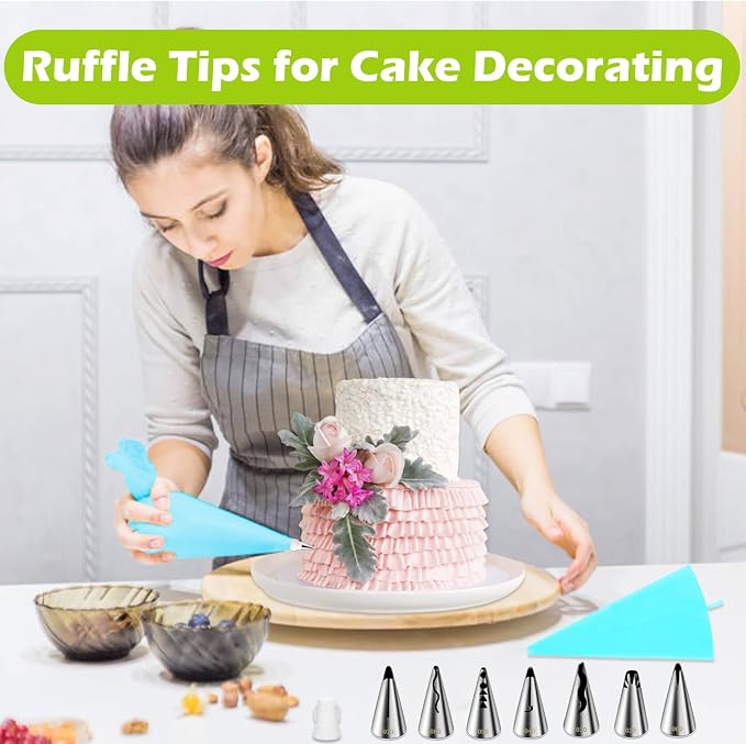 Suuker Ruffle Piping Tips Set, 9 Pieces | Seamless Stainless Steel, Vintage Cake Piping Tips, Pleated Skirt Piping Nozzles, For Cake Cupcakes Cookies
