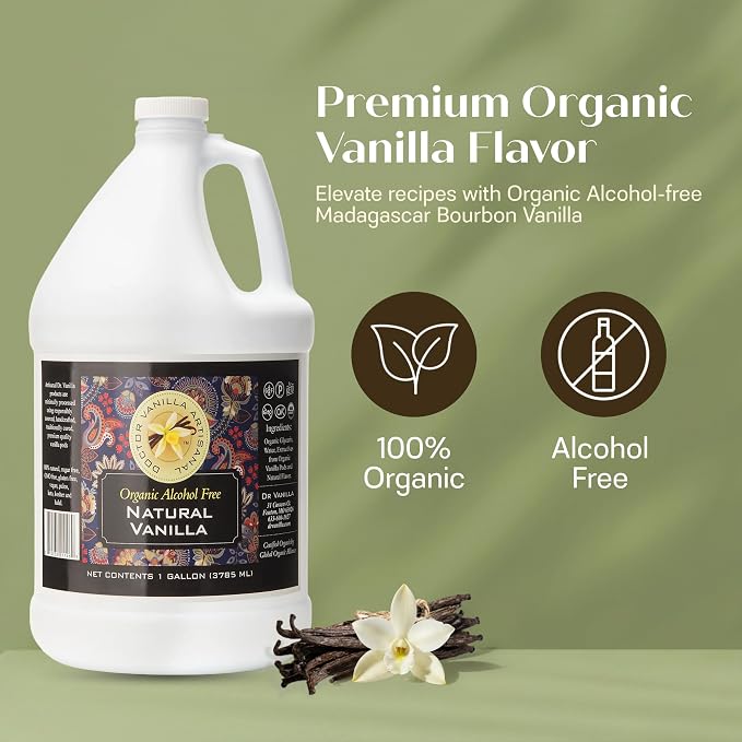 Organic Vanilla Alcohol‑Free Flavor, 128 fl oz - Madagascar Bourbon vanilla, 100% natural, sugar‑free, GMO‑free, gluten‑free, vegan, paleo, keto, kosher, and halal