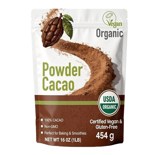 452g(1 lbs),USDA Organic Cacao Powder 16oz - 100% Pure, Unsweetened Cocoa Powder for Baking & Smoothies, Non-Alkalized, Non-GMO, Vegan