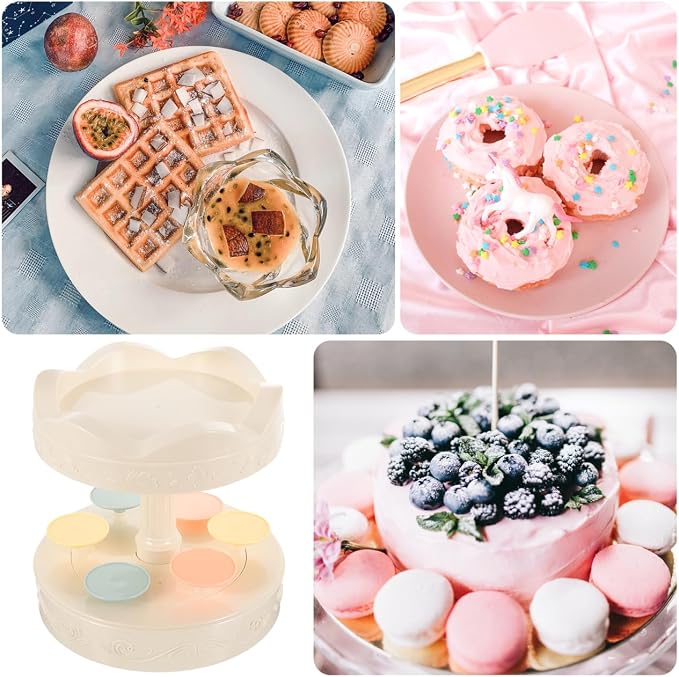 KOMBIUDA Rotating Dessert Display Stand Automatic Revolving Cupcake Carousel Holder for Bakery Party Wedding Birthday Decor 8.66 Inch Batteries Not Included