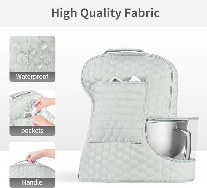 Stand Mixer Dust Cover Compatible with KitchenAid Mixer - Storage Bag for 6/7/8 Quart Bowl Lift with Pockets for Accessories and Attachments(Silver,Fits for 6-8 Quart）